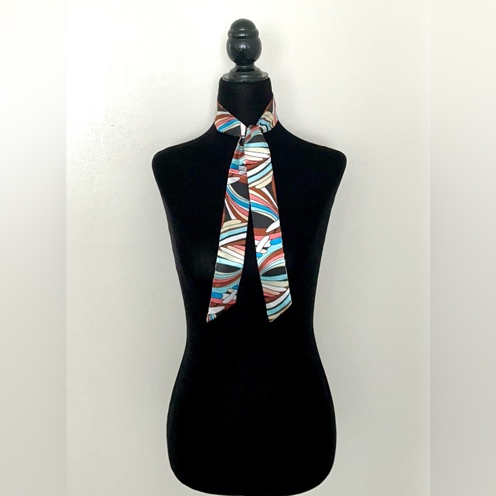 NEW! Multicolor Geometric Pattern Twilly Scarf - Picture 5 of 6